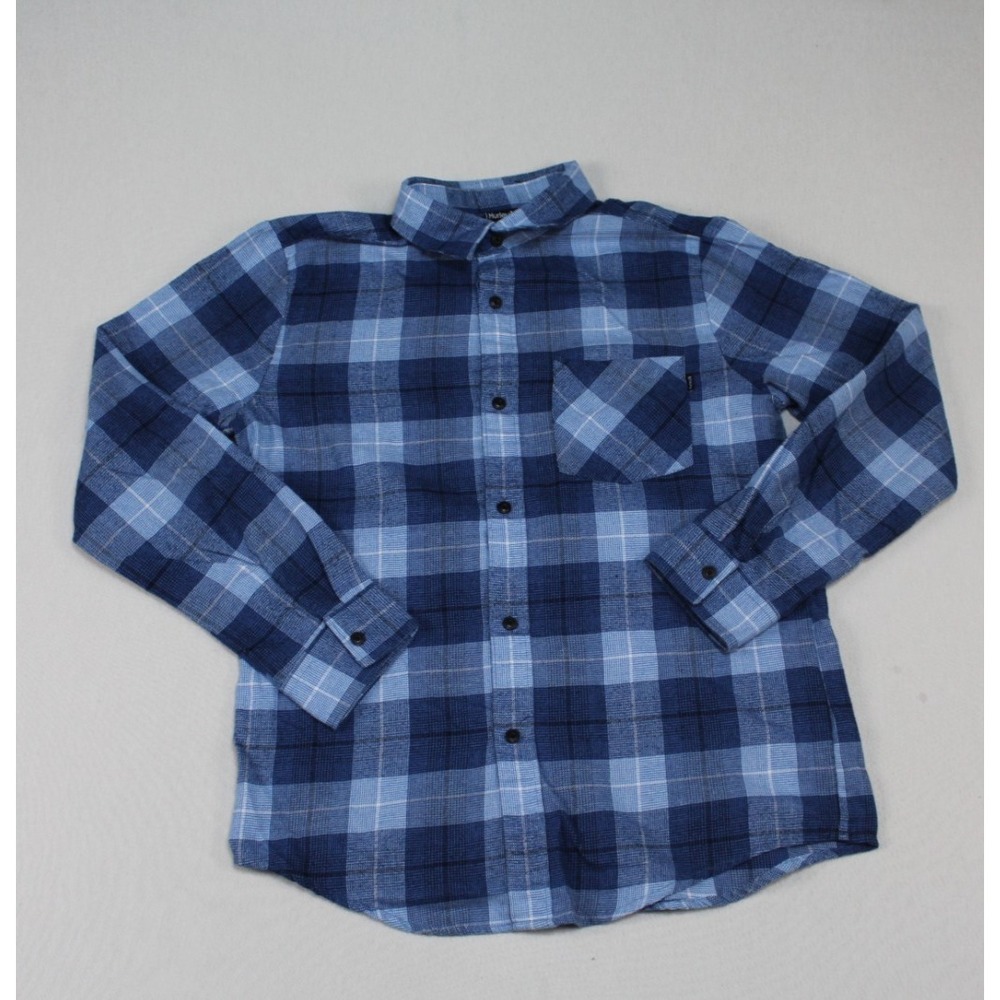 Hurley Men Blue Flannel Casual Button Down Long Sleeve Size XL